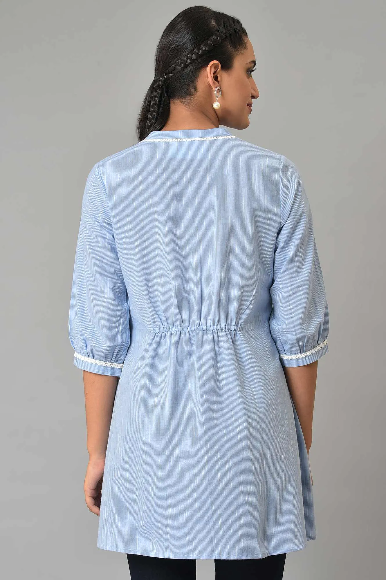 Blue Yarn-Dyed Plus Size Summer kurta