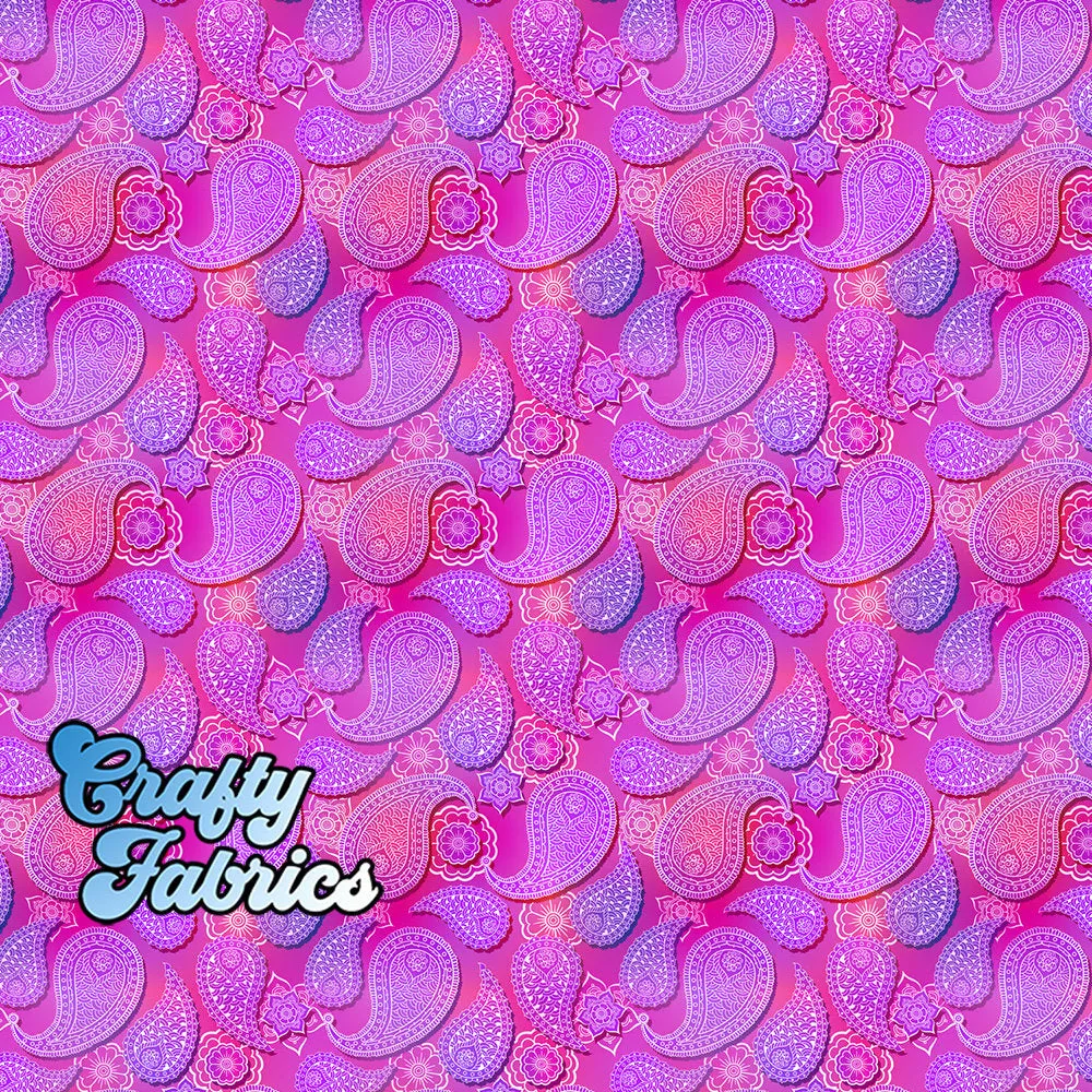 Bright Fuschia Pink Paisley Fabric Printed By the Yard, Half Yard or Fat Quarter