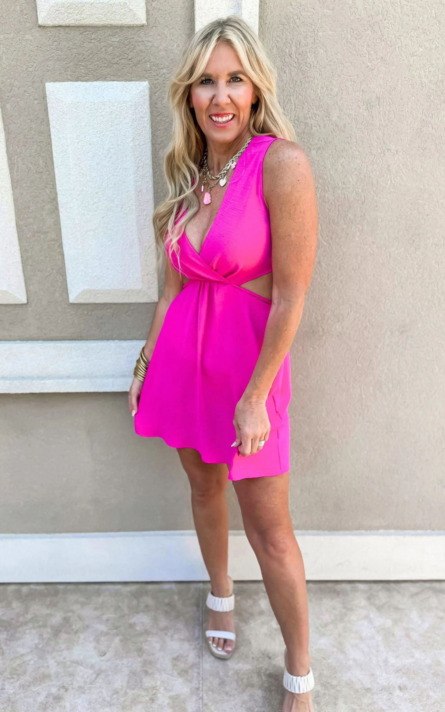 Bringing the Heat Fuchsia Cut Out Dress** - Final Sale