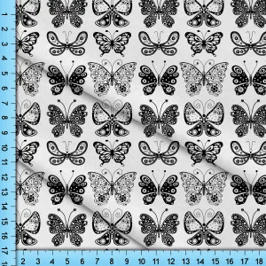 Butterfly Fabric, Black and White Butterflies on White.  Cottagecore Design for Crafts, Upholstery, Clothing