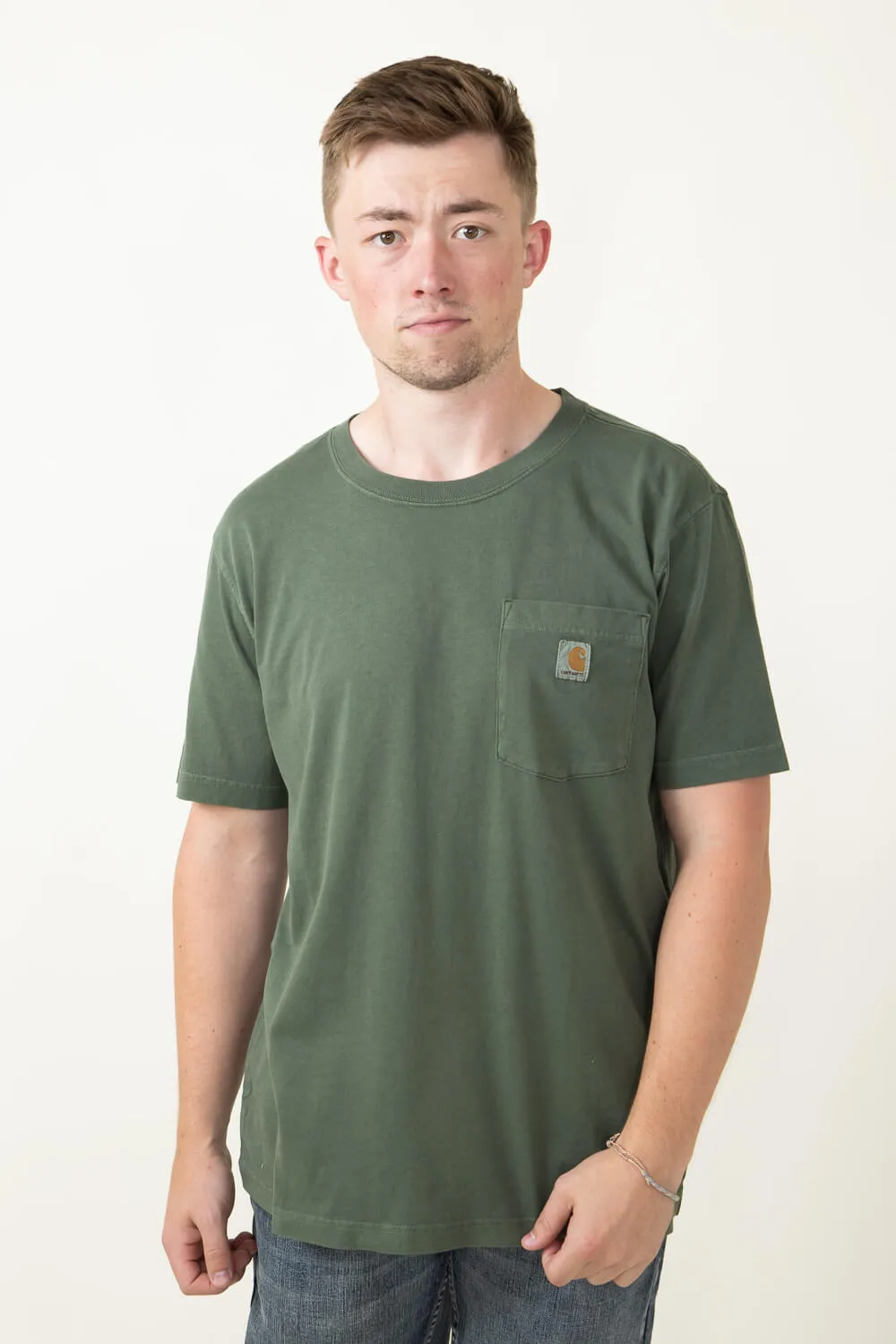 Carhartt Legacy Relaxed Fit Midweight Pocket T-Shirt for Men in Mountain View Green | 106252-GF8-MOUNTAINVIEW