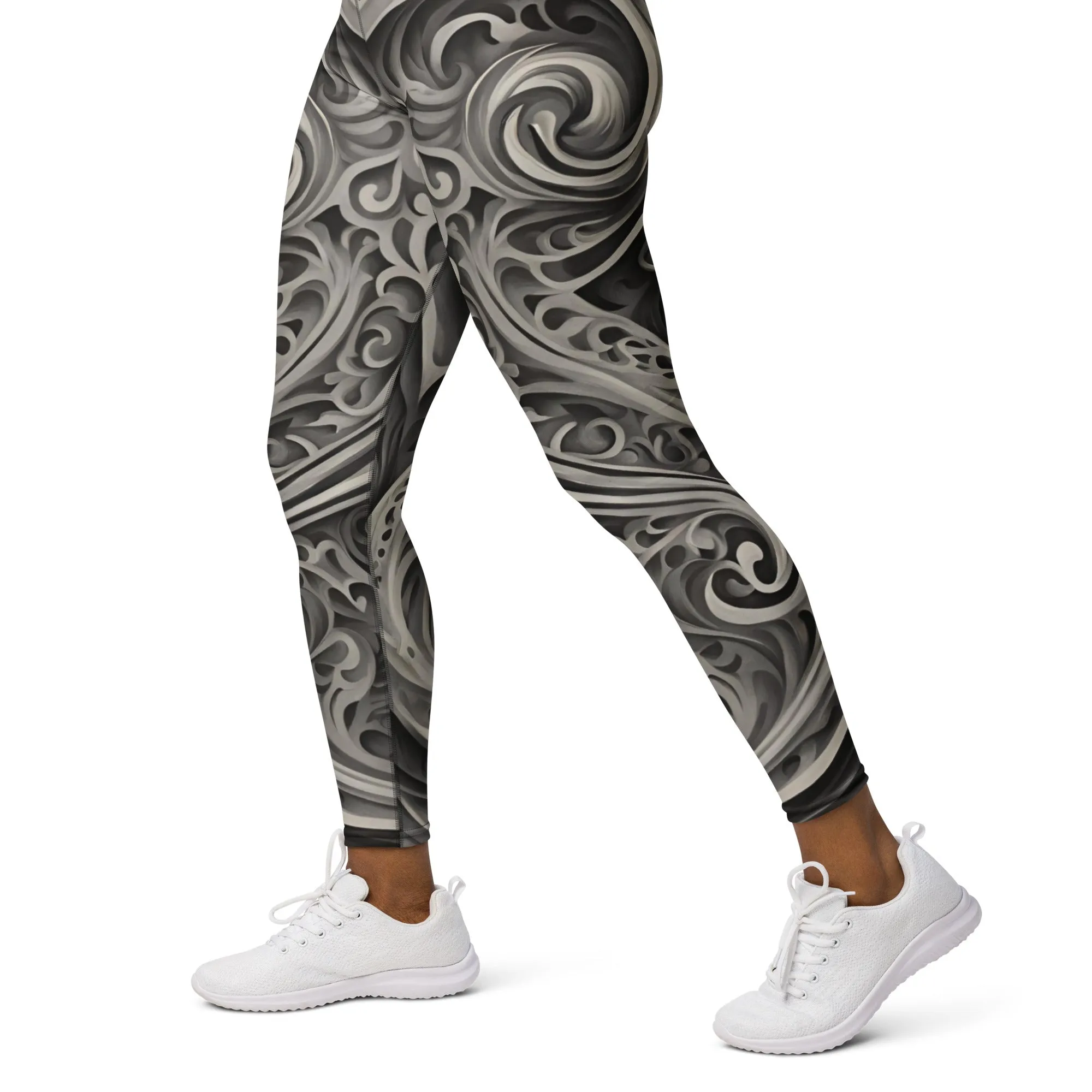 Chaitanya Abara Charcoal Gray Paisley Pattern Yoga Leggings