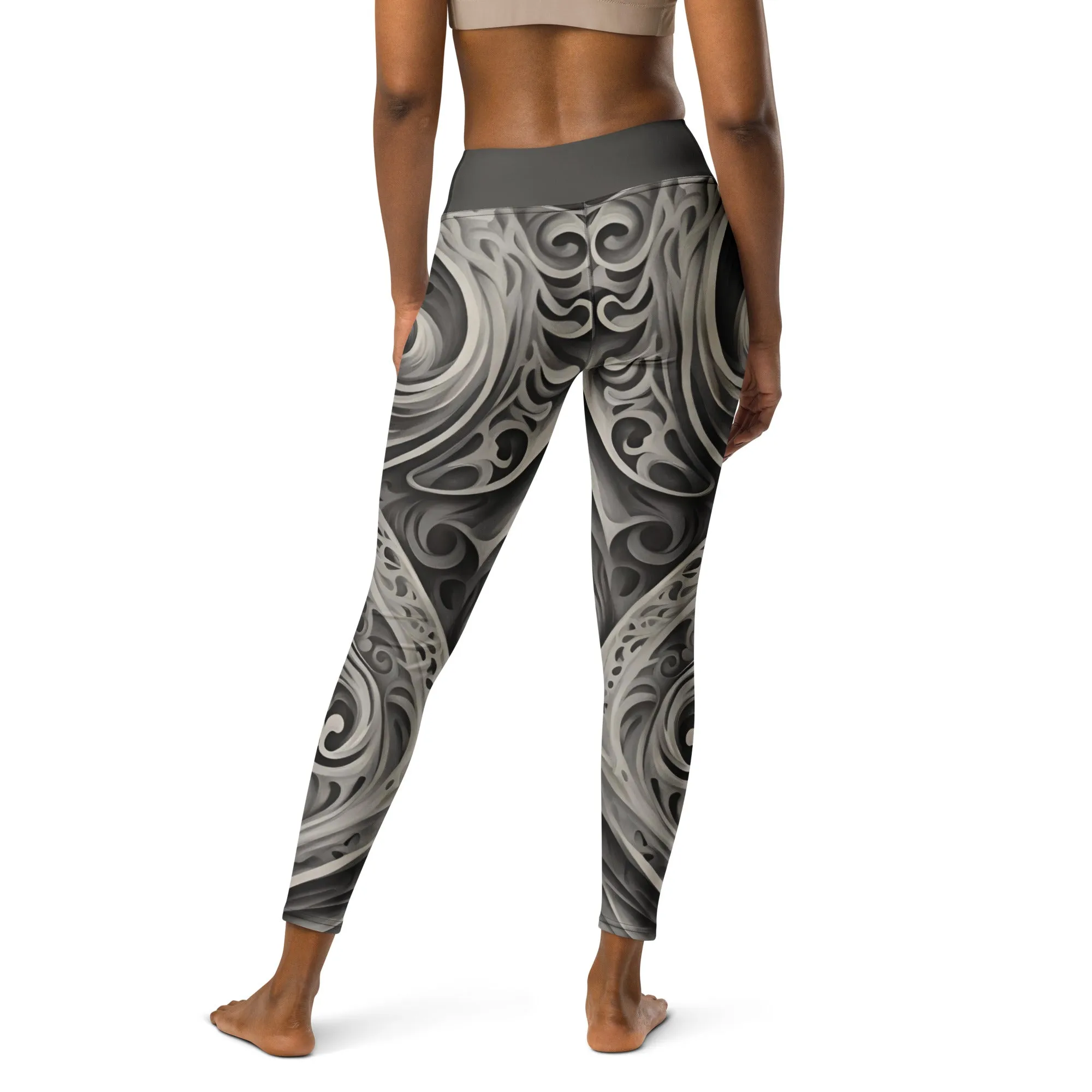Chaitanya Abara Charcoal Gray Paisley Pattern Yoga Leggings