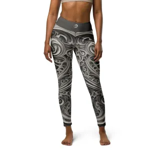 Chaitanya Abara Charcoal Gray Paisley Pattern Yoga Leggings