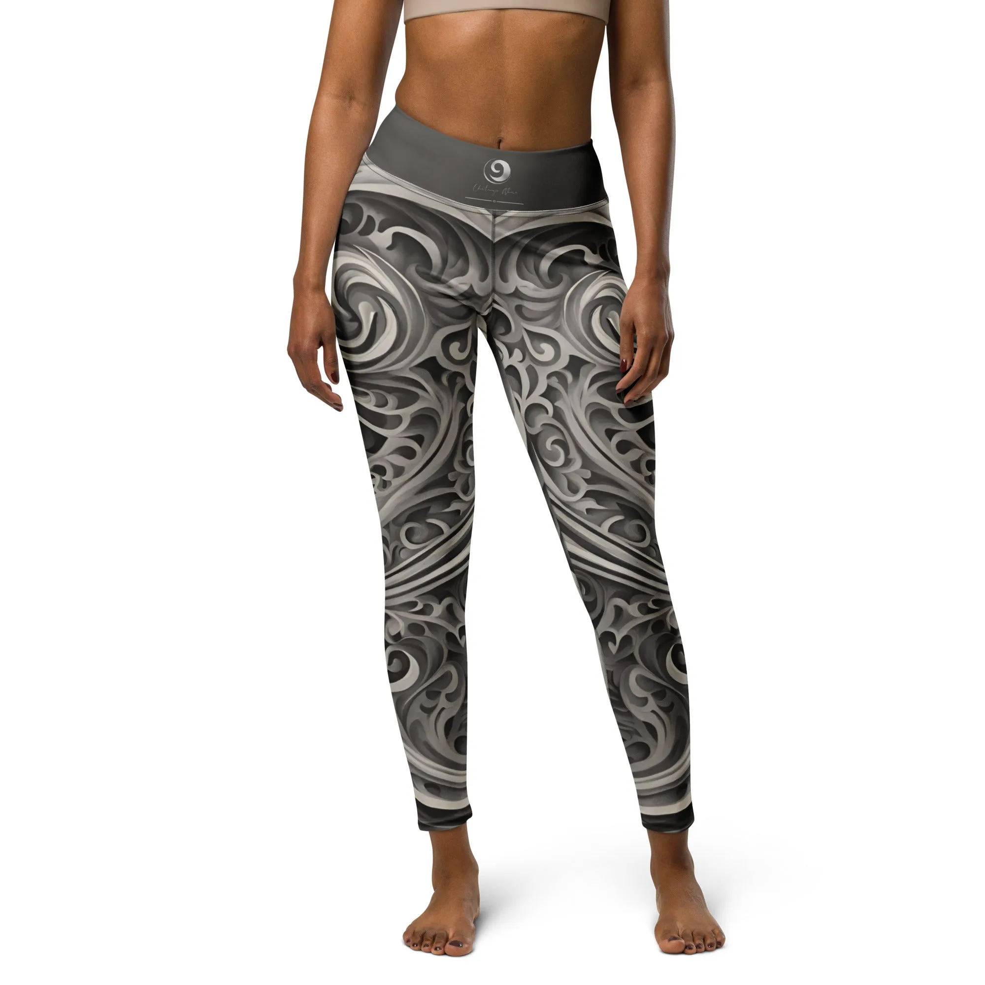 Chaitanya Abara Charcoal Gray Paisley Pattern Yoga Leggings