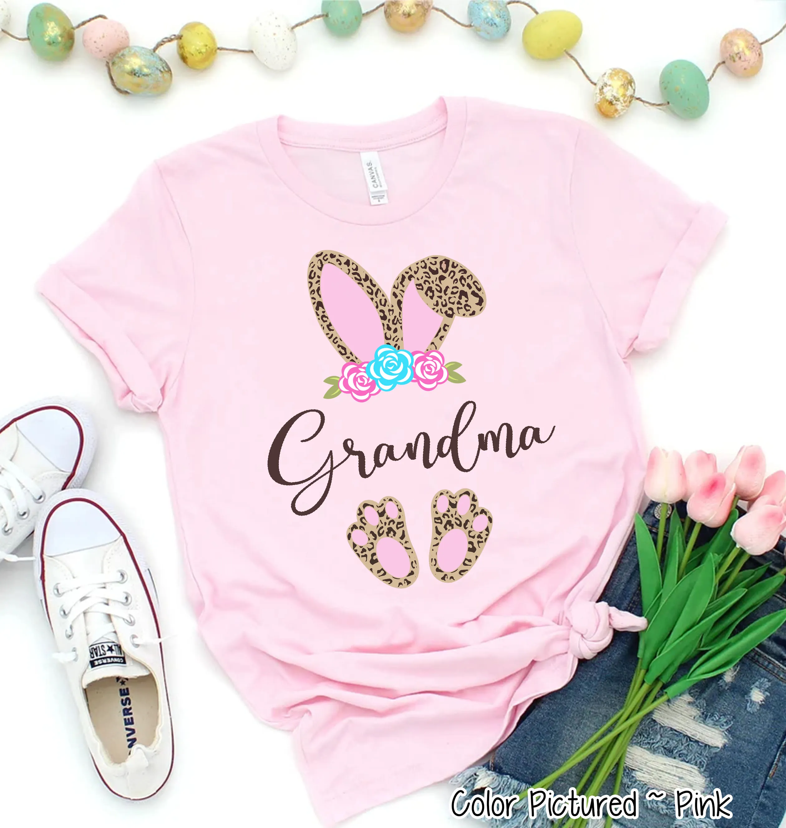 Cheetah Leopard Print Bunny Ears with Grandma Easter Tee