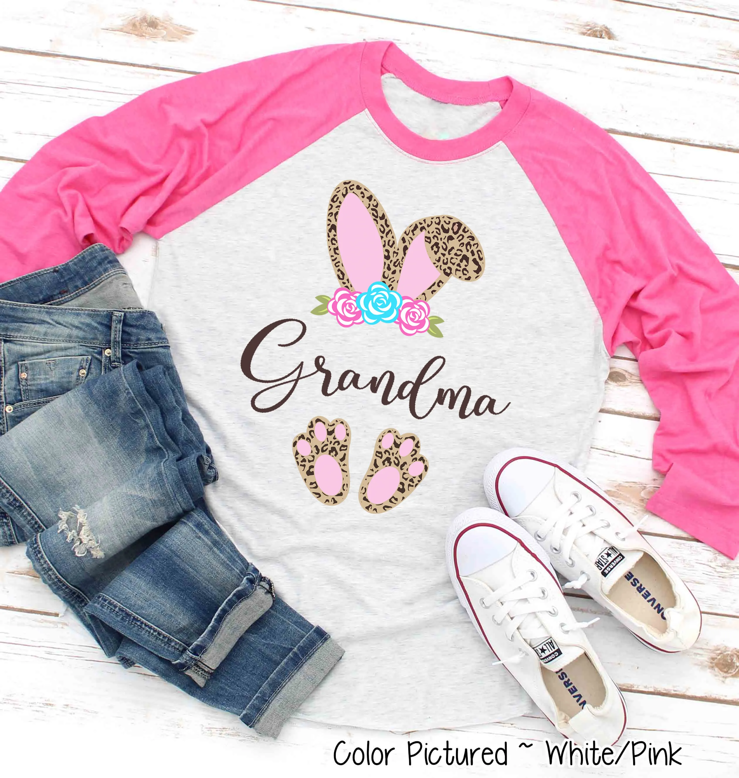 Cheetah Leopard Print Bunny Ears with Grandma Easter Tee