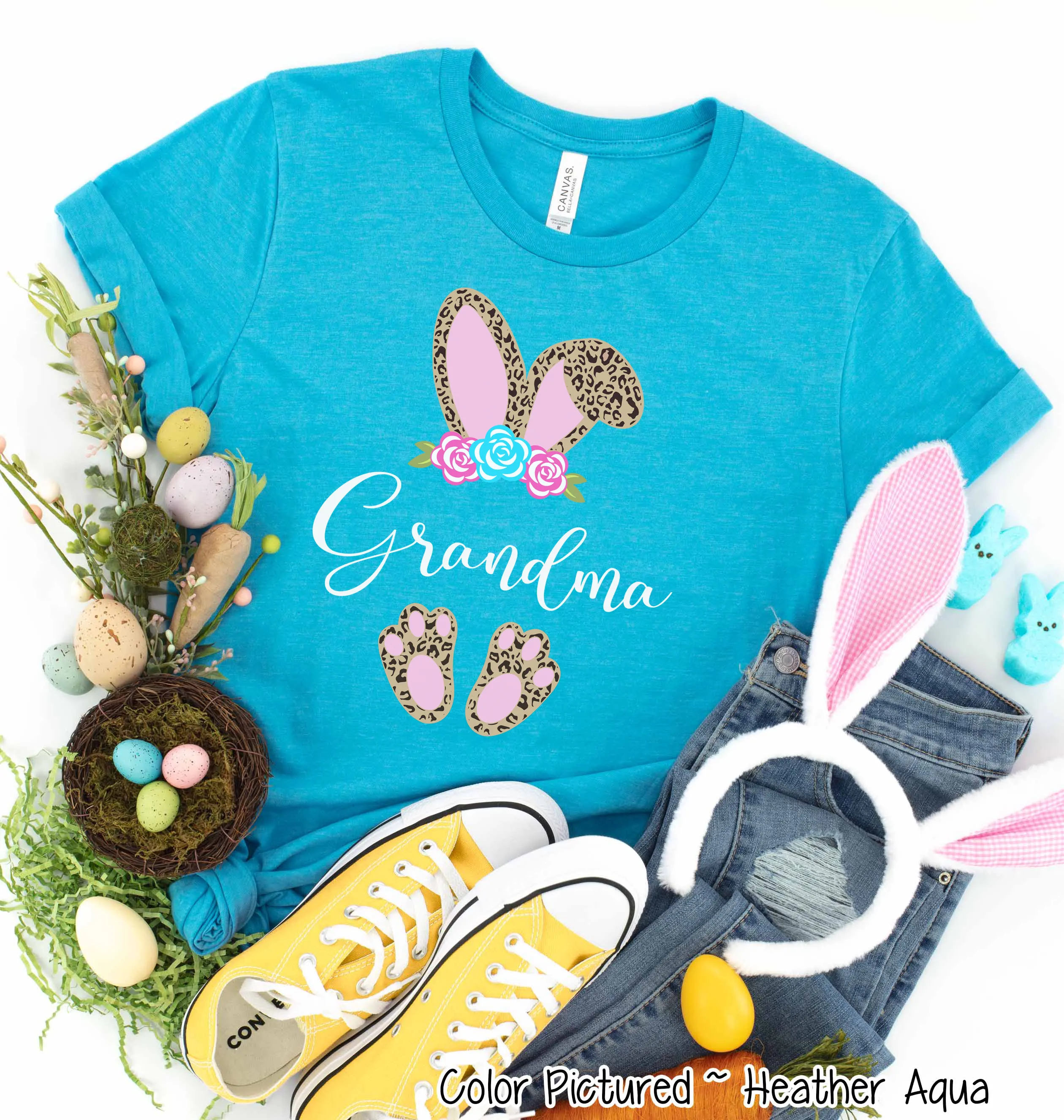 Cheetah Leopard Print Bunny Ears with Grandma Easter Tee