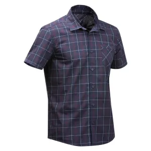Chemise de Trekking voyage TRAVEL 100 carreaux manches courtes blanche homme