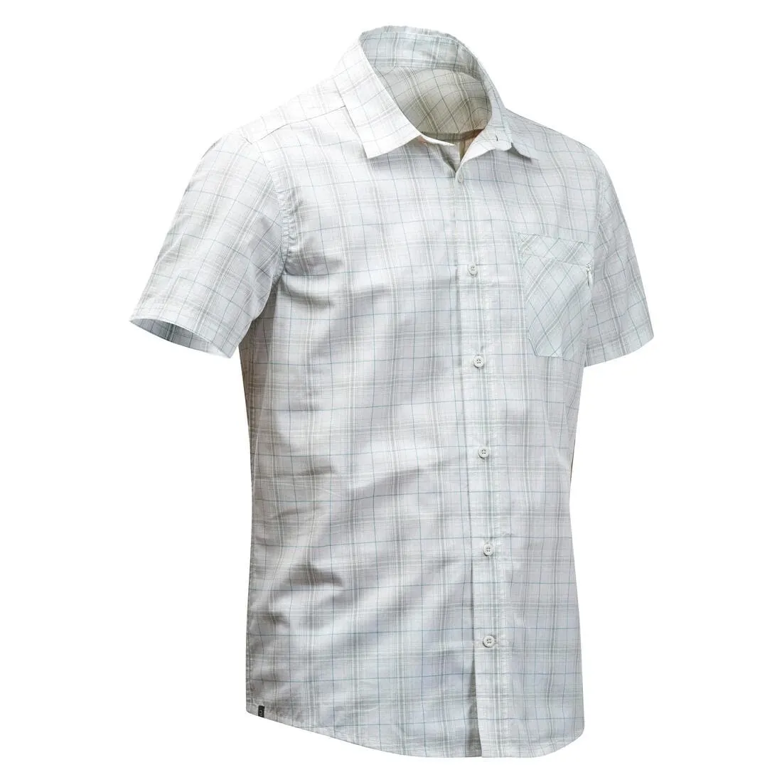 Chemise de Trekking voyage TRAVEL 100 carreaux manches courtes blanche homme