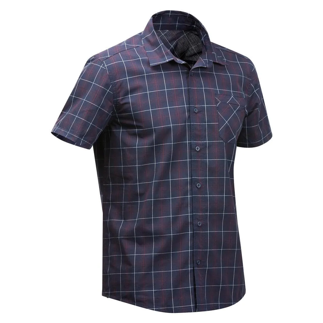 Chemise de Trekking voyage TRAVEL 100 carreaux manches courtes blanche homme