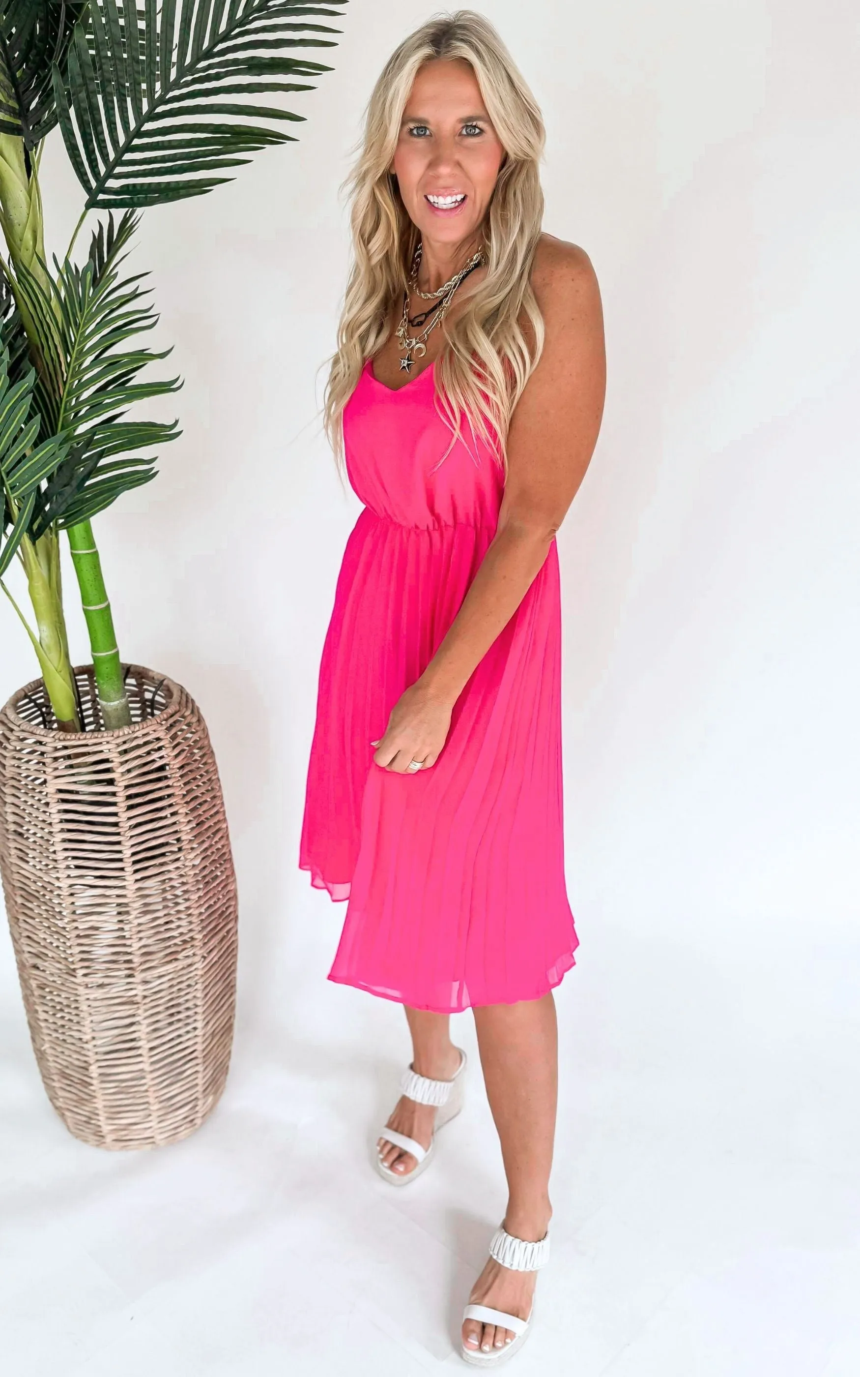 Chiffon Pleated Skirt Midi Dress - Final Sale