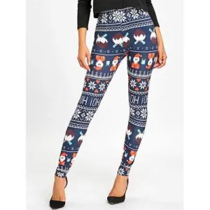 Christmas Allover Print High Waist Leggings - Deep Blue M