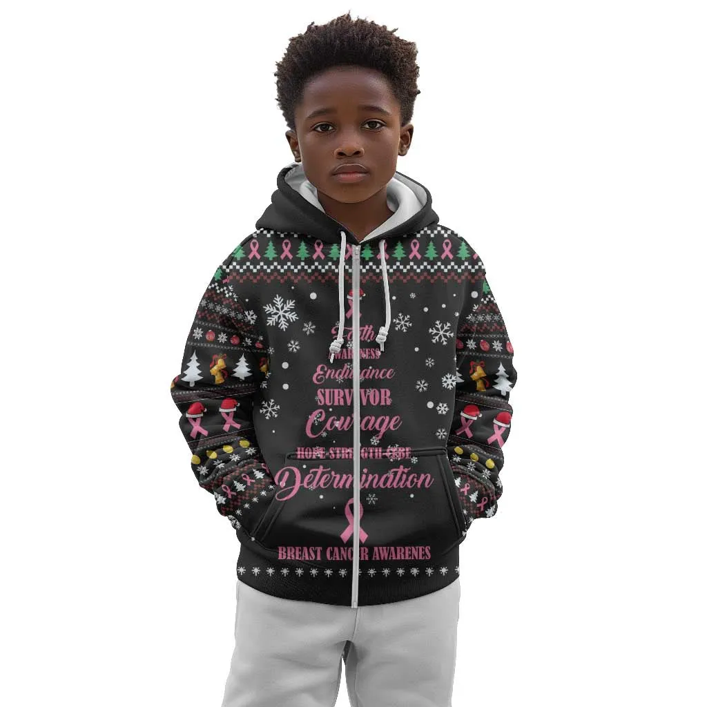 Christmas Tree Breast Cancer Afro Kid Hoodie Survivor African DT03
