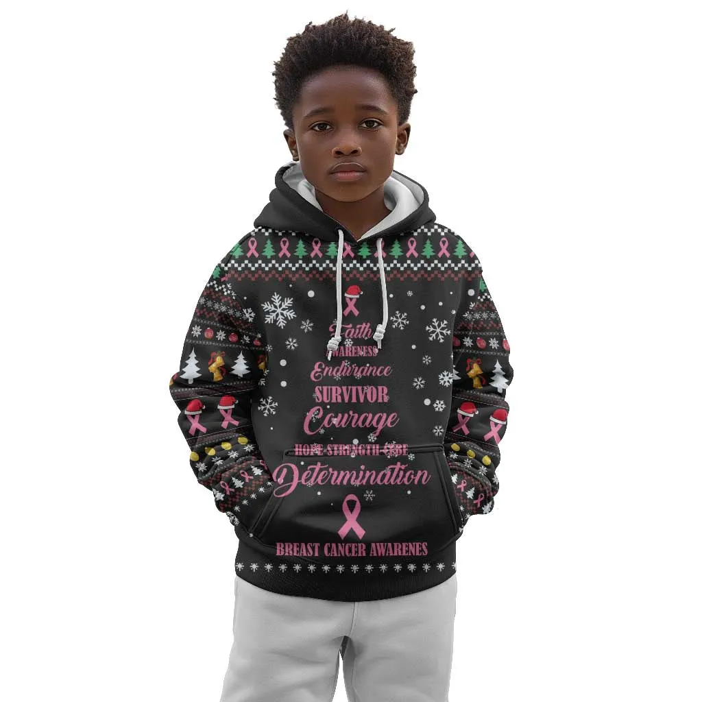 Christmas Tree Breast Cancer Afro Kid Hoodie Survivor African DT03
