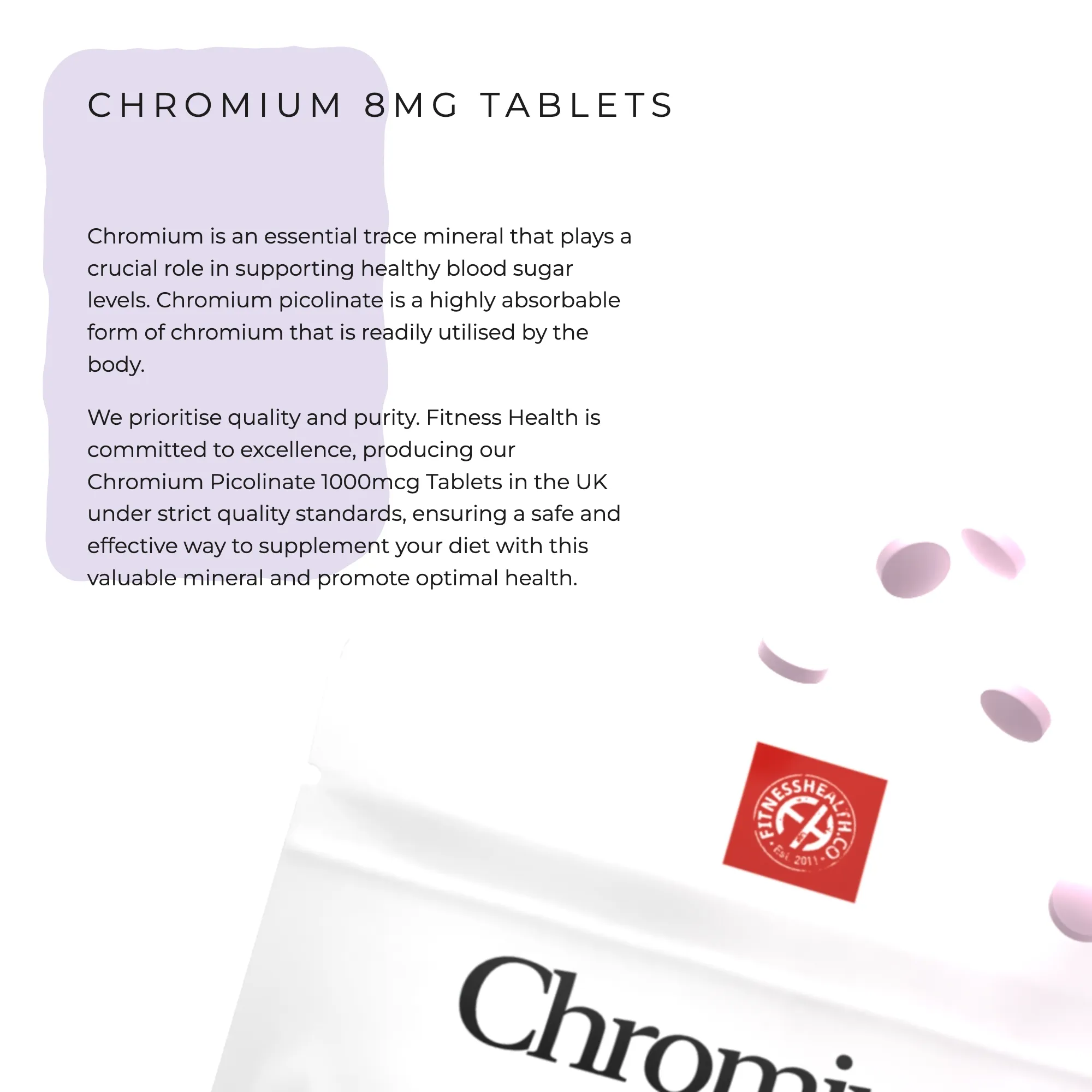 Chromium Tablets 8mg Vegan Tablets - 1 Year Supply - 25% DISCOUNT