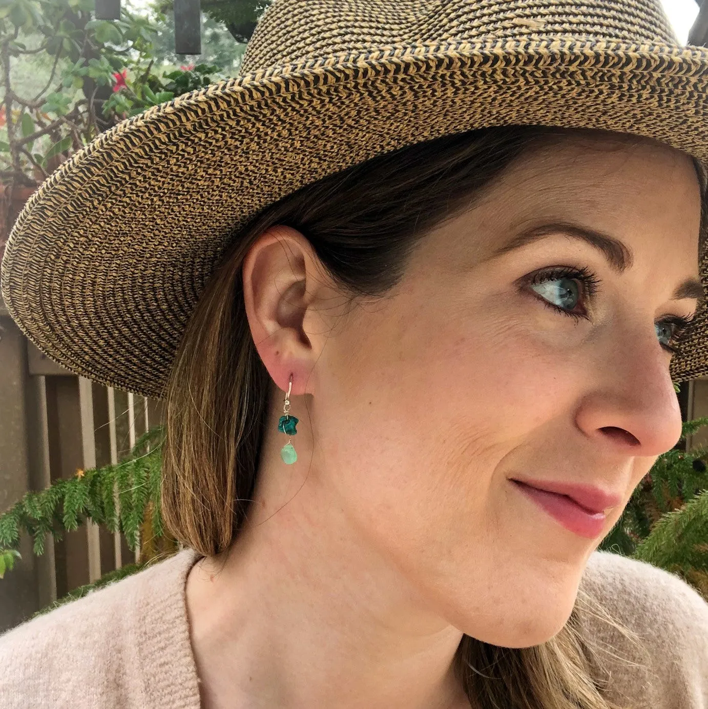 Chrysoprase and Turquoise Nugget Dangle Earrings