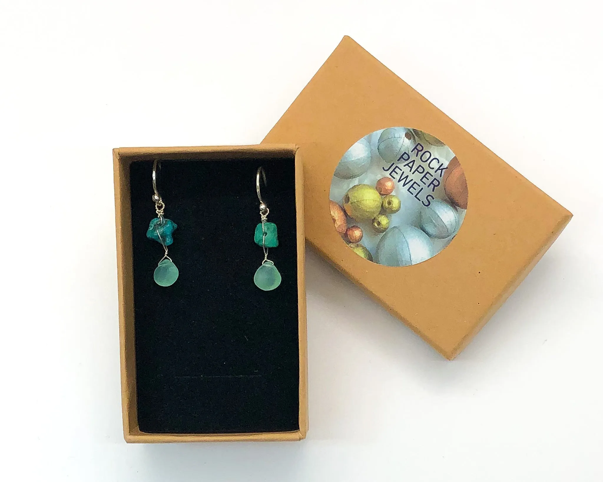 Chrysoprase and Turquoise Nugget Dangle Earrings