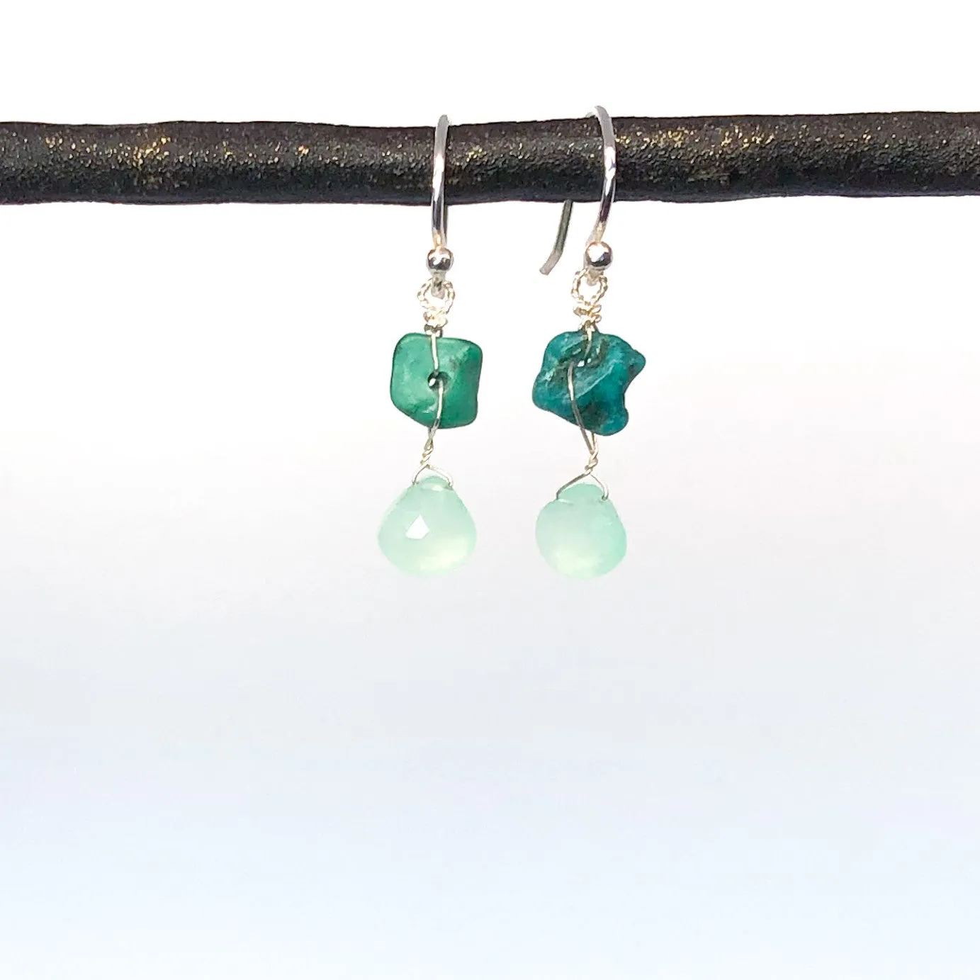 Chrysoprase and Turquoise Nugget Dangle Earrings