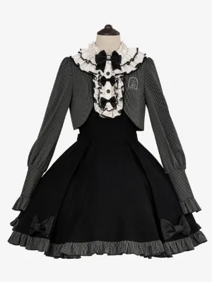 Classical Lolita Dress Polyester Bows Lolita Dresses Long Sleeves Stripes Classic Black