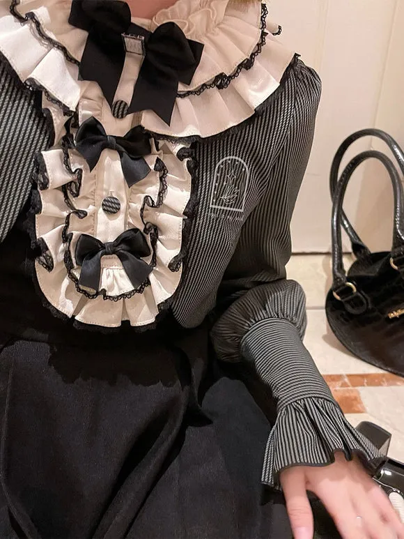 Classical Lolita Dress Polyester Bows Lolita Dresses Long Sleeves Stripes Classic Black