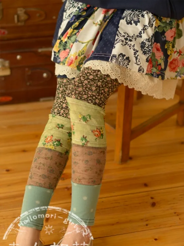 Clearance - flowers patchwork leggings