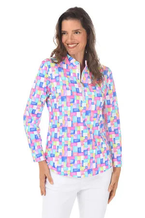Colorful Cubes Cooling UPF50  Mock Neck Top