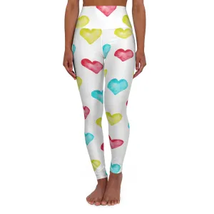 Colorful Heart Print High Waisted Yoga Leggings - Perfect for Fitness & Valentine’s Day