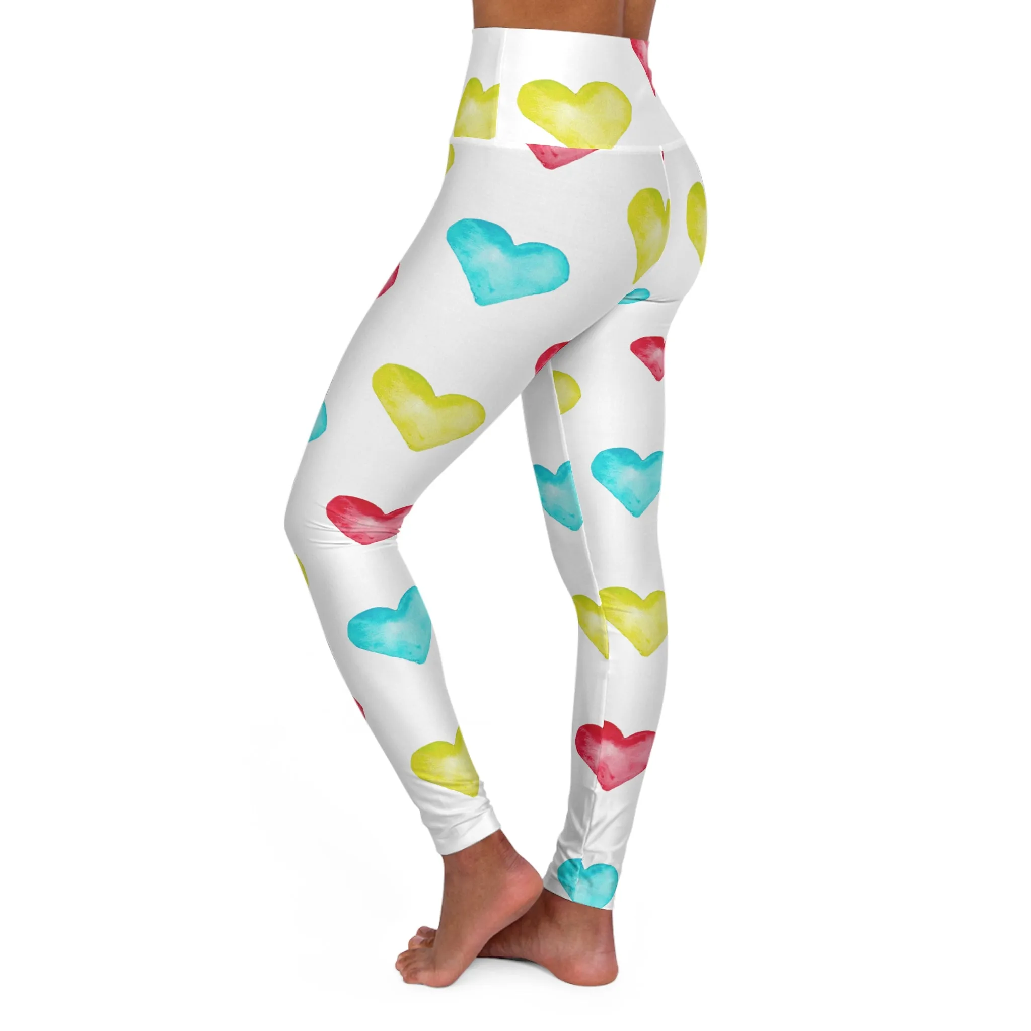 Colorful Heart Print High Waisted Yoga Leggings - Perfect for Fitness & Valentine’s Day
