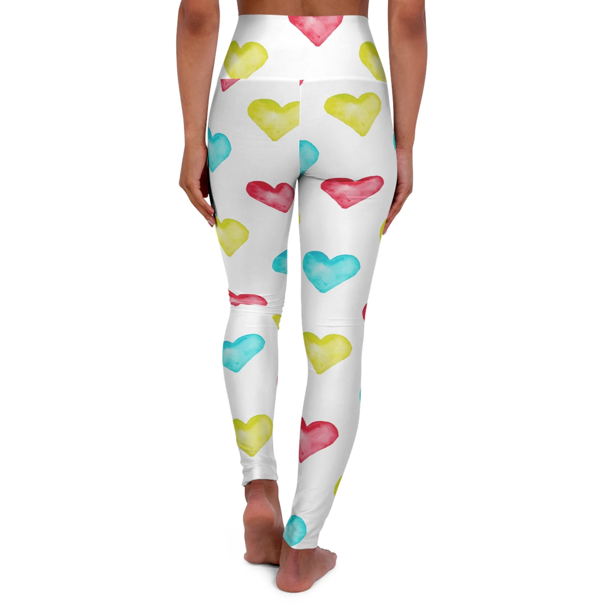 Colorful Heart Print High Waisted Yoga Leggings - Perfect for Fitness & Valentine’s Day
