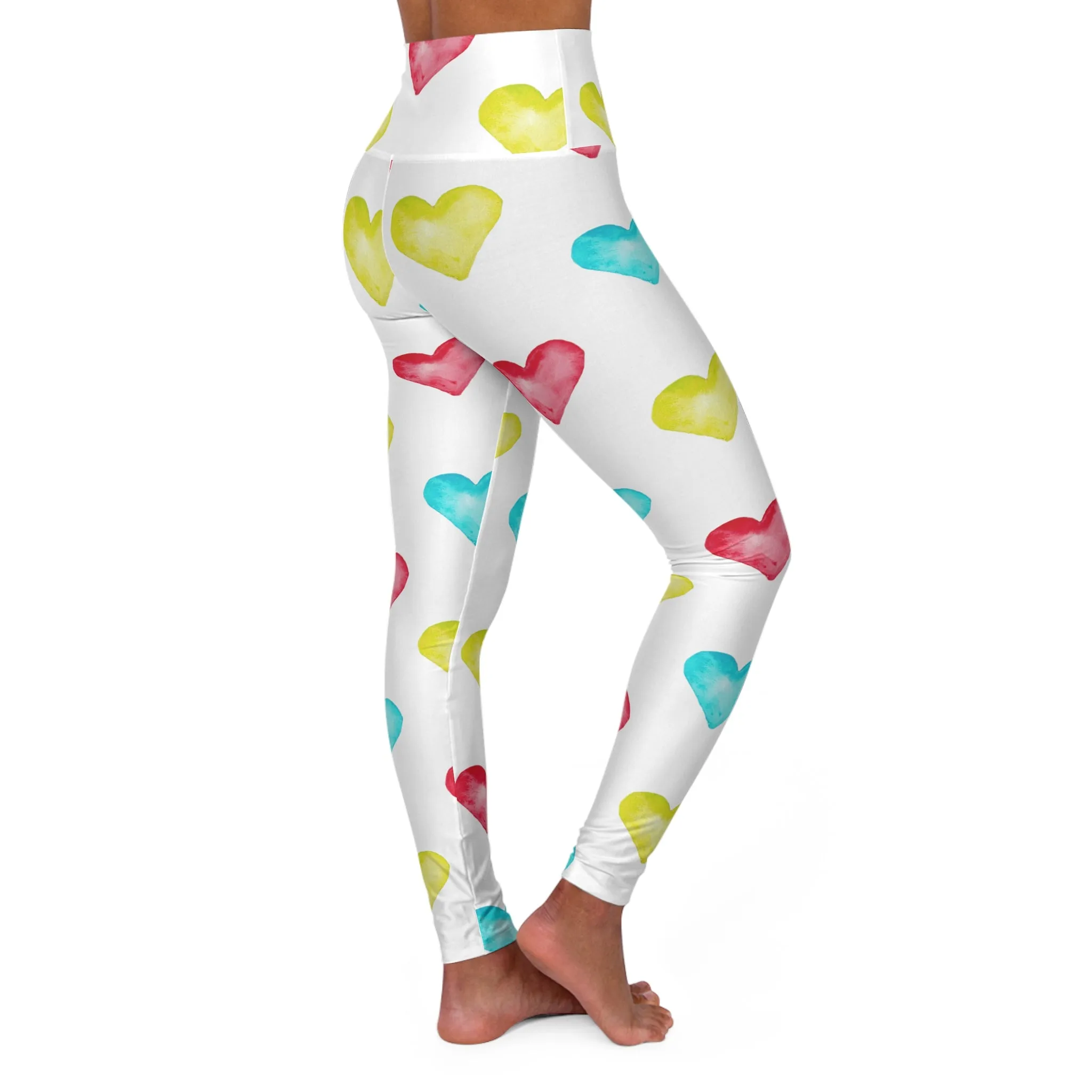 Colorful Heart Print High Waisted Yoga Leggings - Perfect for Fitness & Valentine’s Day