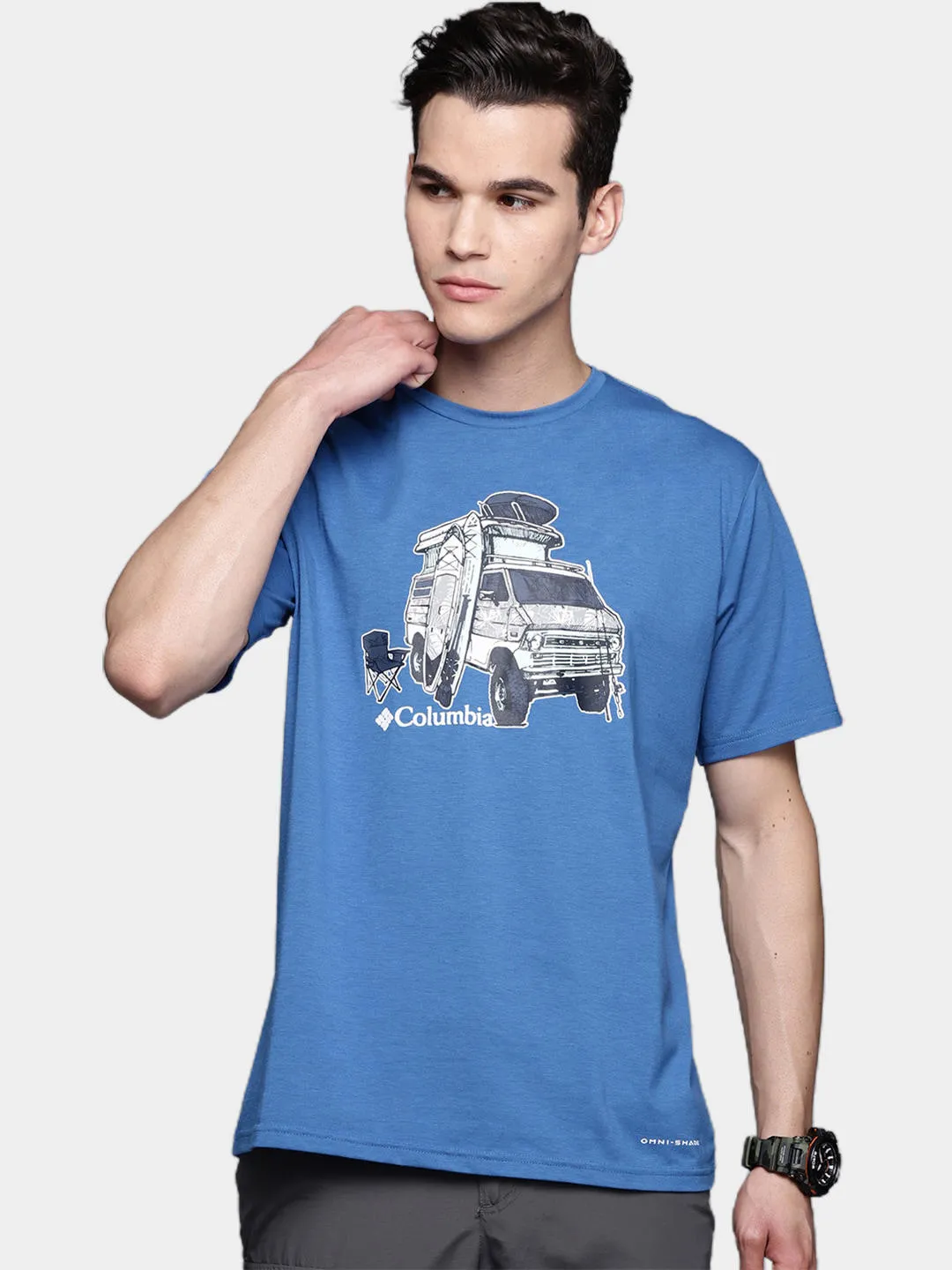 Columbia Men Blue S Sun Trek Short Sleeve Graphic T-Shirt