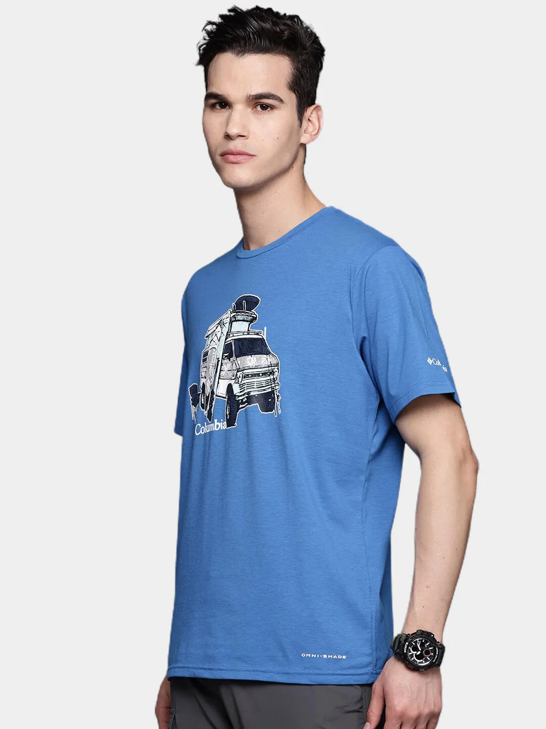 Columbia Men Blue S Sun Trek Short Sleeve Graphic T-Shirt
