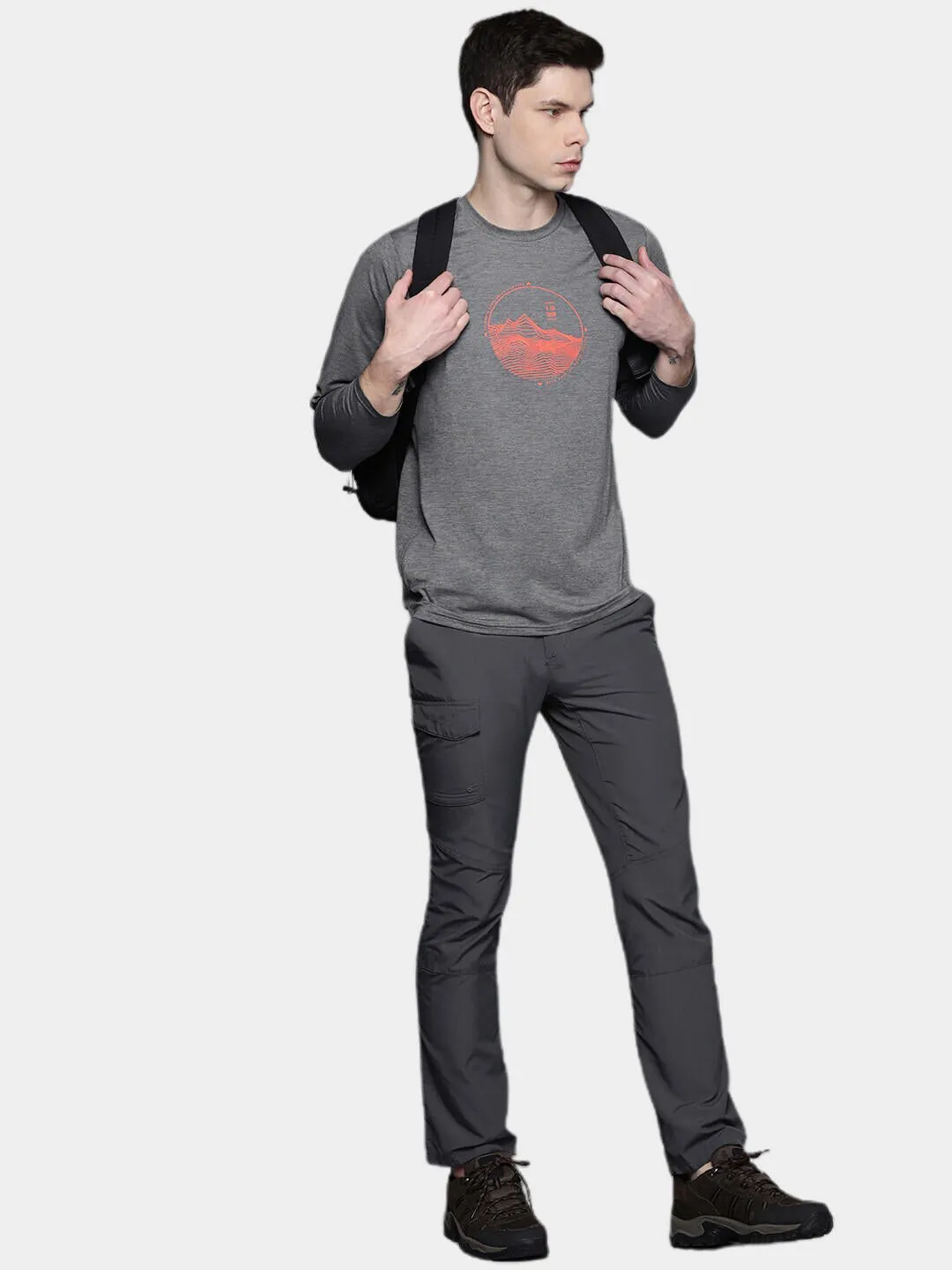 Columbia Men Grey Tech Trail Graphic Long Sleeve T-Shirt