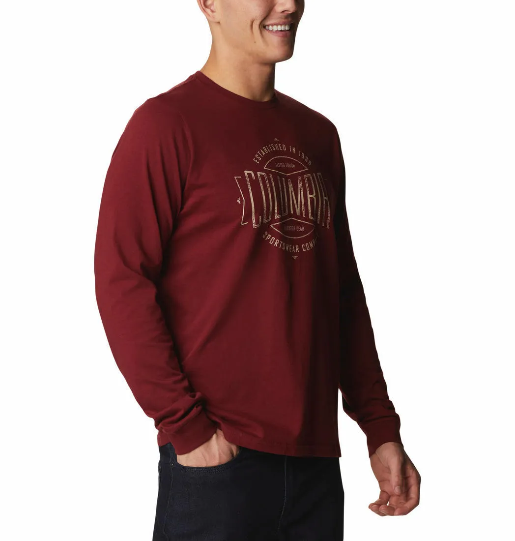 Columbia Men Maroon Brighton Woods Graphic Long Sleeve T-Shirt