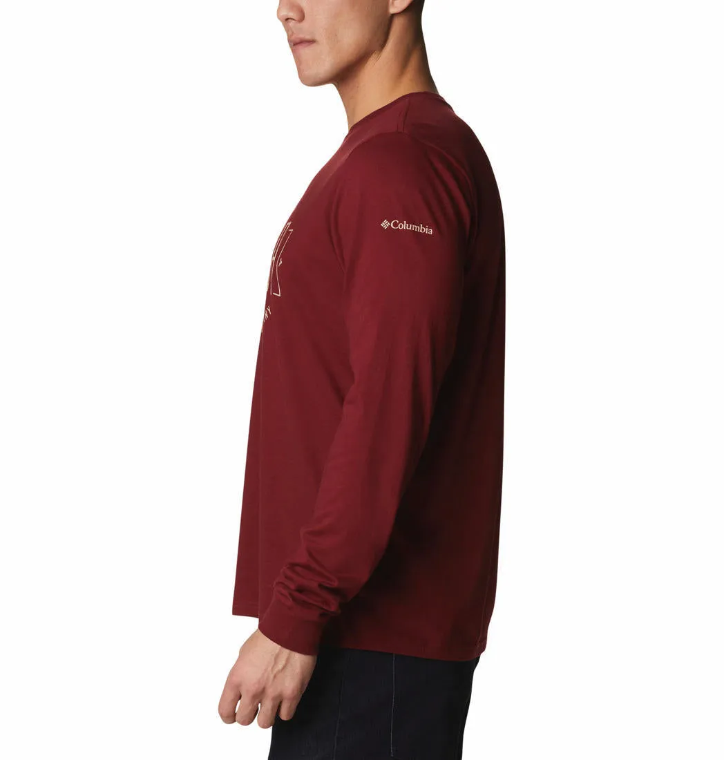 Columbia Men Maroon Brighton Woods Graphic Long Sleeve T-Shirt