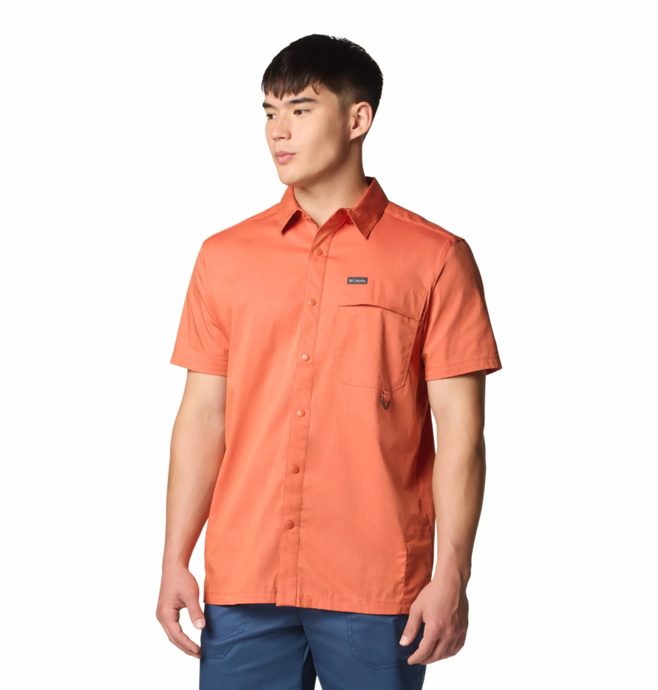 Columbia Mens Orange Landroamer Twill Short Sleeve Shirt