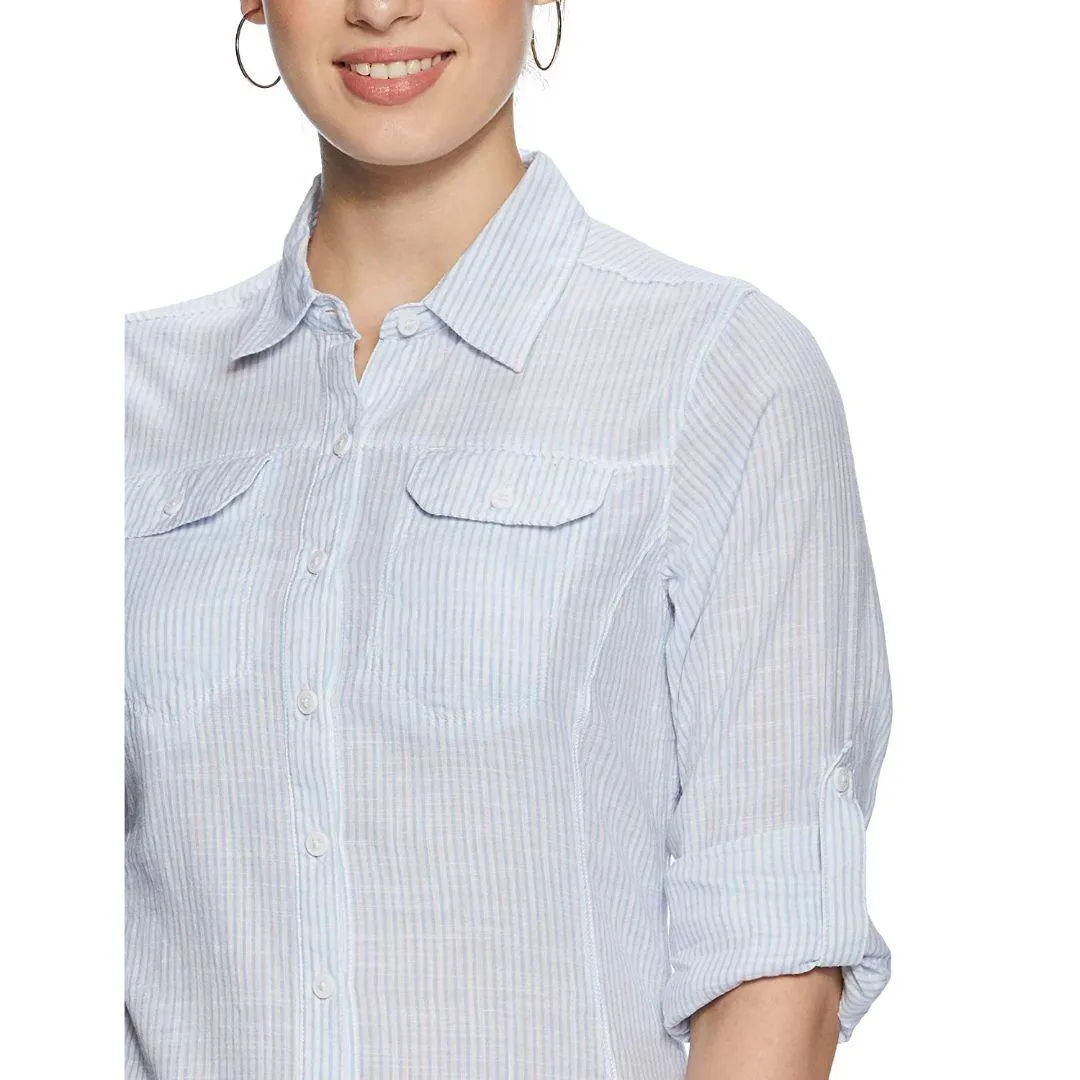 Columbia Women Blue Camp Henry Long Sleeve Shirt