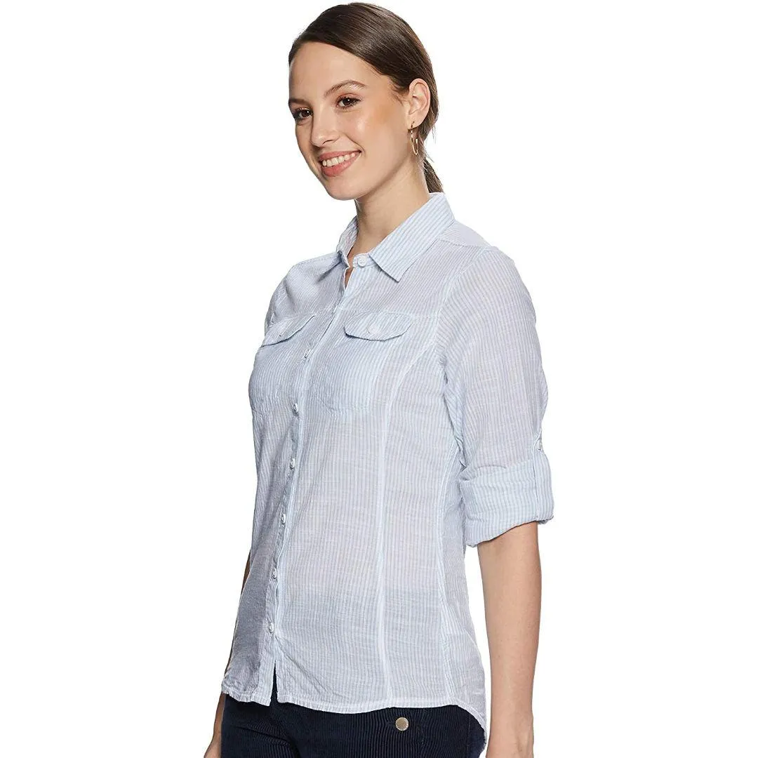 Columbia Women Blue Camp Henry Long Sleeve Shirt