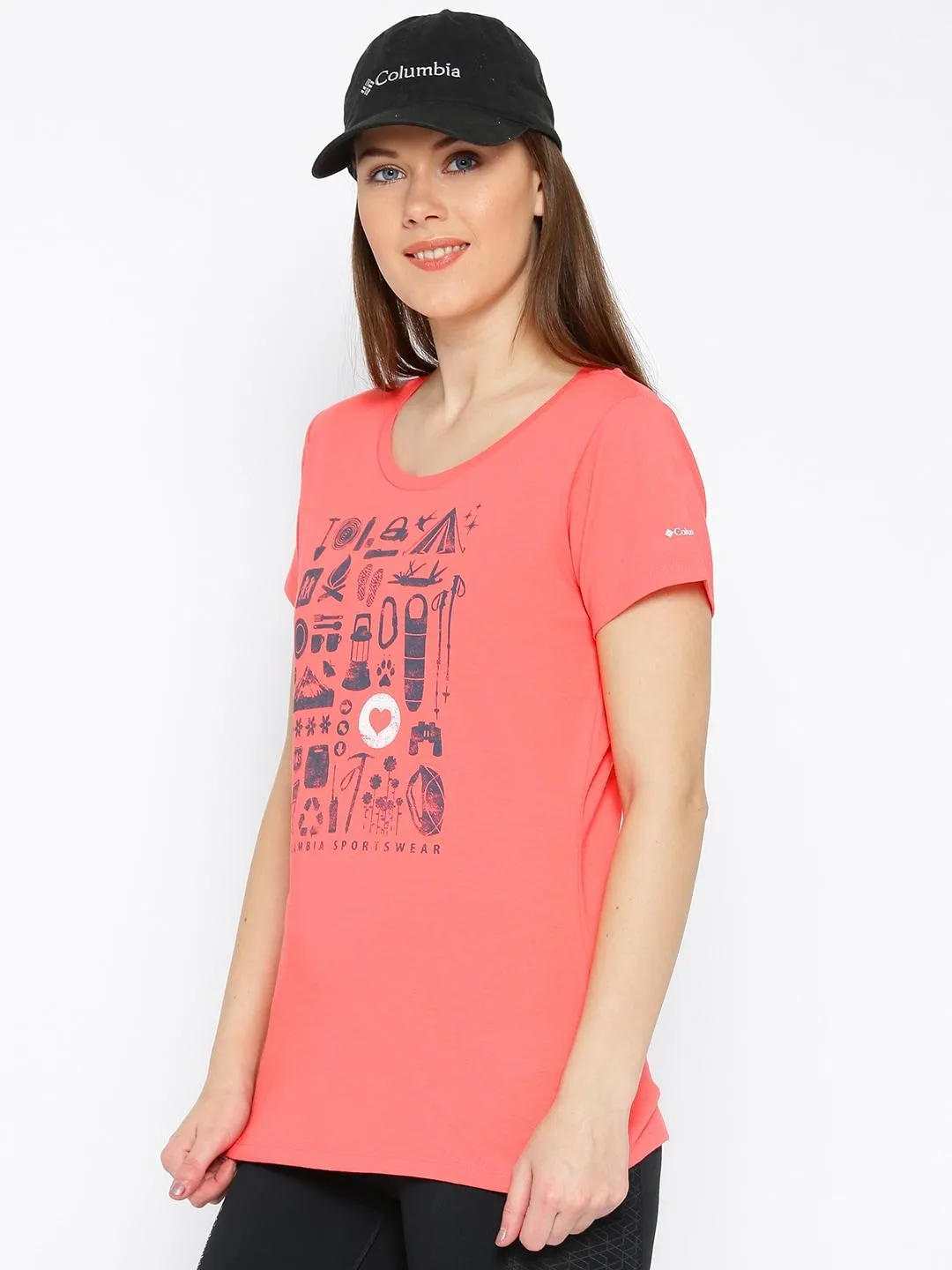Columbia Women Pink Camp Stamp Performance T-Shirt