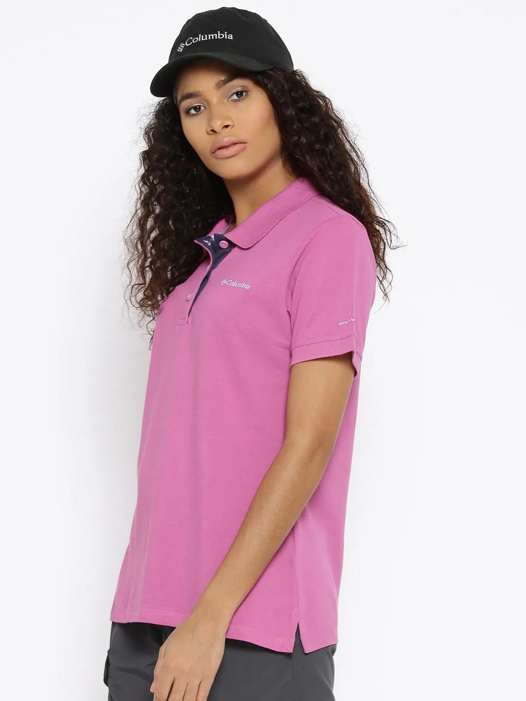 Columbia Women Pink Cascade Range Solid Polo T-Shirt