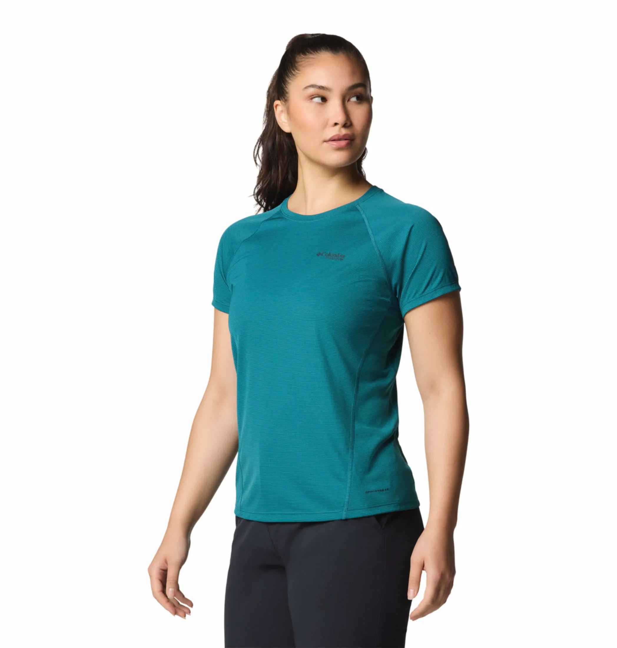 Columbia Womens Teal Omni-Freeze Zero Ice Cirque River Pro Short Sleeve Crew Tshirt