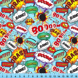 Comic Book Effects Fabric Pattern Printed By the Yard, Half Yard or Fat Quarter