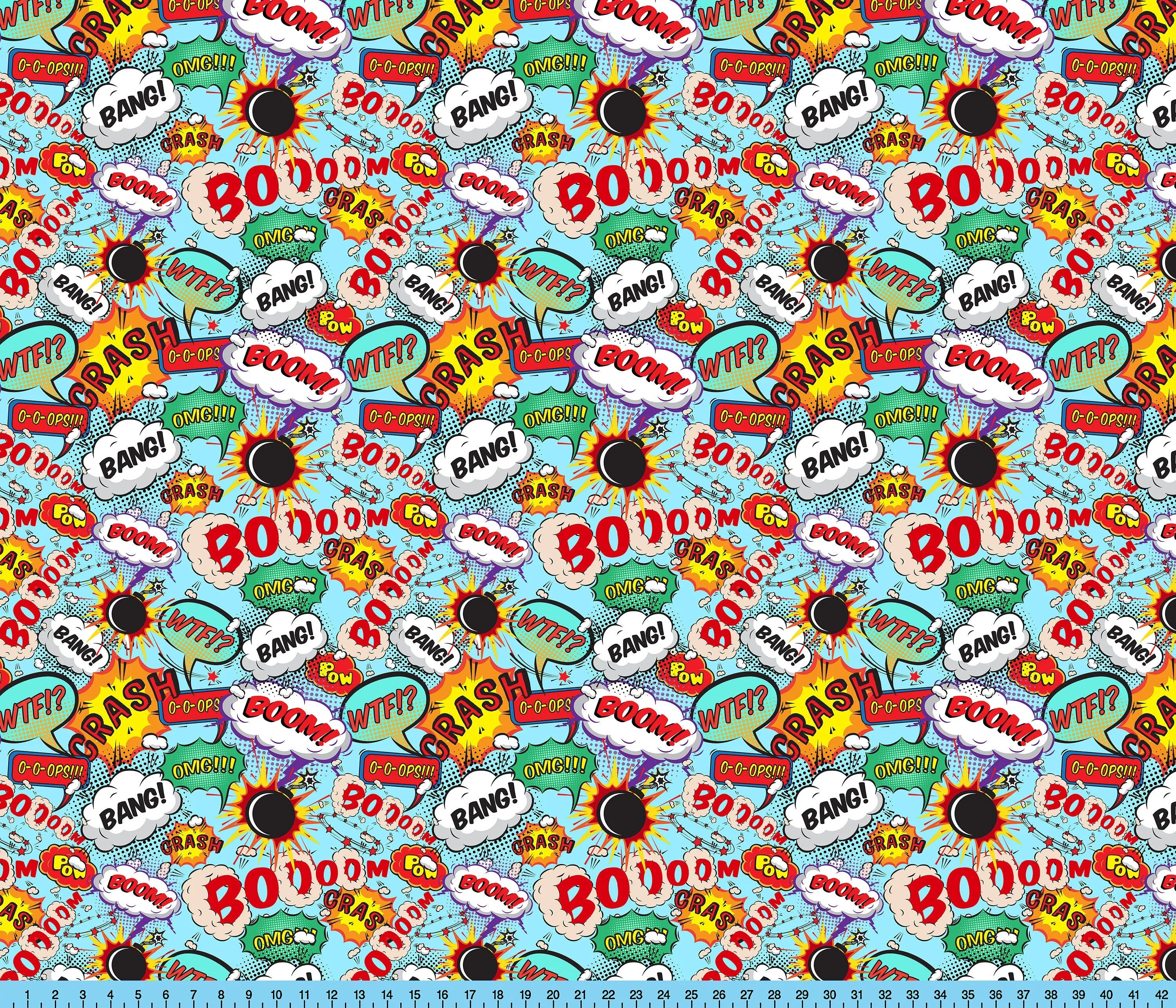 Comic Book Effects Fabric Pattern Printed By the Yard, Half Yard or Fat Quarter