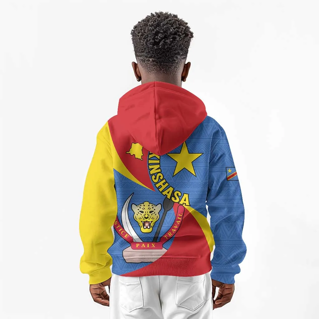 Congo-Kinshasa Independence Day Kid Hoodie Coat Of Arms - African Pattern LT15