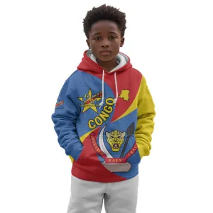 Congo-Kinshasa Independence Day Kid Hoodie Coat Of Arms - African Pattern LT15