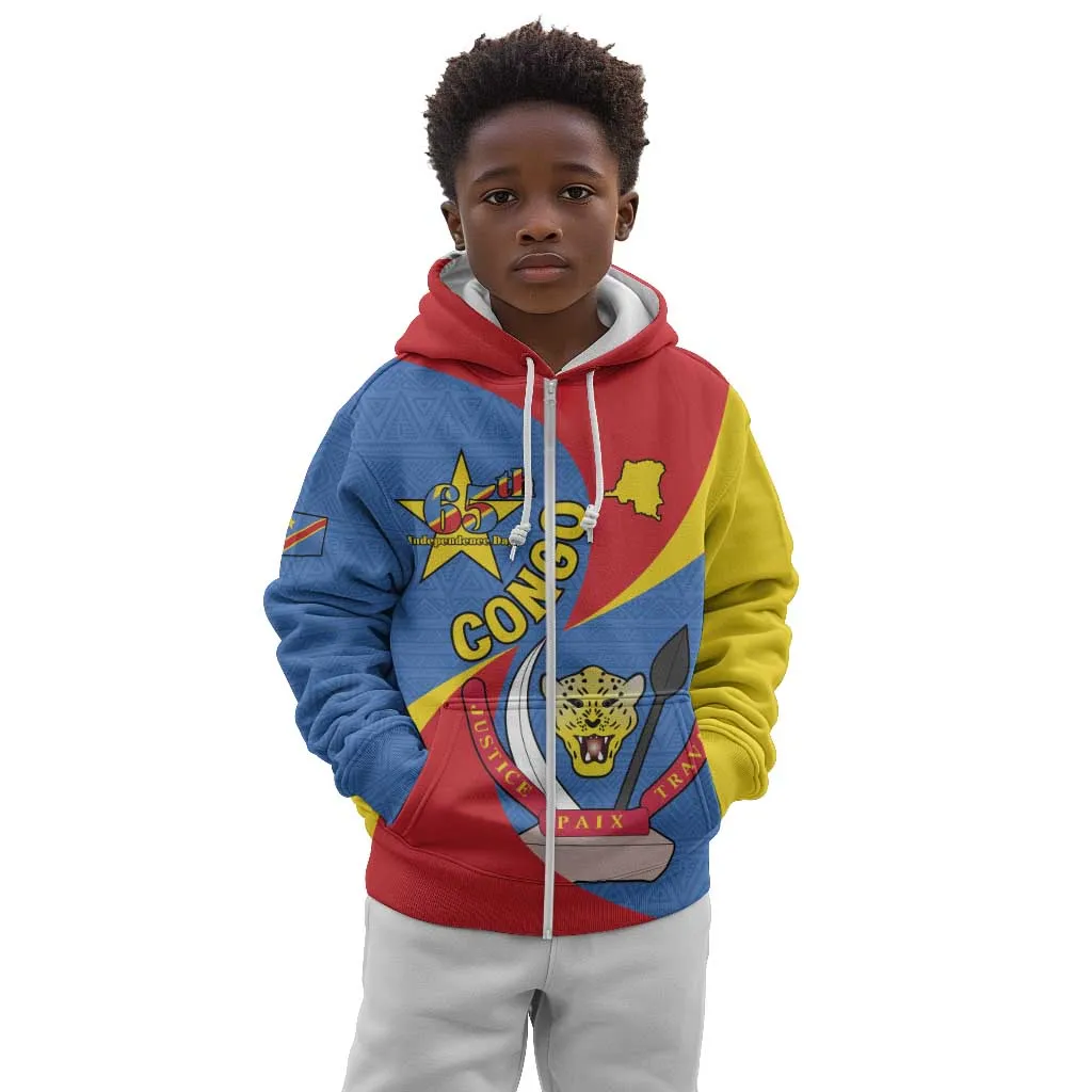 Congo-Kinshasa Independence Day Kid Hoodie Coat Of Arms - African Pattern LT15