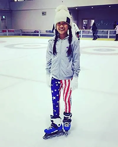 COOLOMG Women's Yoga Long Pants Compression Drawstring Running Tights Non See-Through Leggings USA Flag Adults X-Small(Youth Large)