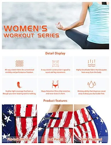 COOLOMG Women's Yoga Long Pants Compression Drawstring Running Tights Non See-Through Leggings USA Flag Adults X-Small(Youth Large)