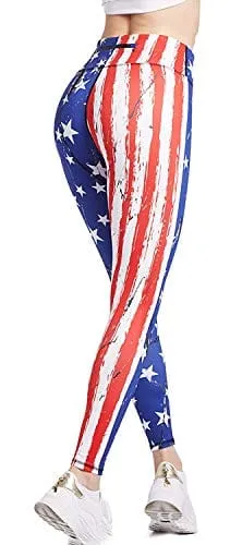 COOLOMG Women's Yoga Long Pants Compression Drawstring Running Tights Non See-Through Leggings USA Flag Adults X-Small(Youth Large)